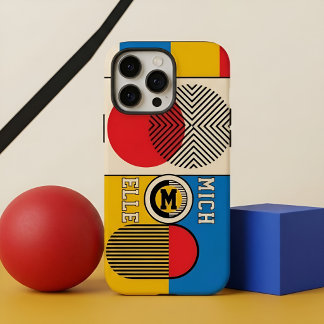 Coques iPhone 16 Pro Max Monogramme personnalisé Bauhaus Rétro Géométrique
