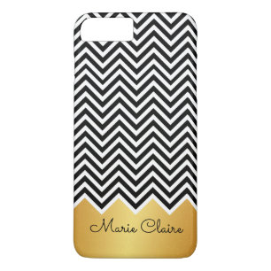 Coque iPhone 8 Plus/7 Plus Monogramme personnalisé Black FAUX GOLD Modern Che