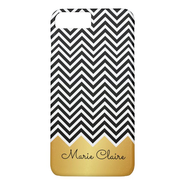Coques Case-Mate iPhone Monogramme personnalisé Black FAUX GOLD Modern Che (Dos)