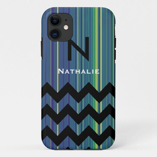 Coques Case-Mate iPhone monogramme personnalisé chevron & lignes (Dos)
