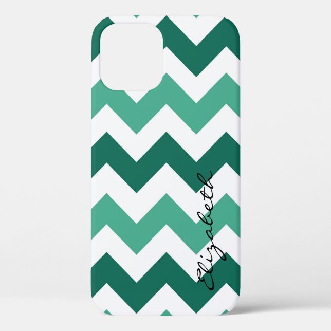 Coques Case-Mate iPhone Monogramme personnalisé chevron vert clair et blan (Verso)