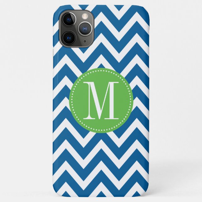 Coques Case-Mate iPhone Monogramme personnalisé Chevron vert et bleu (Dos)