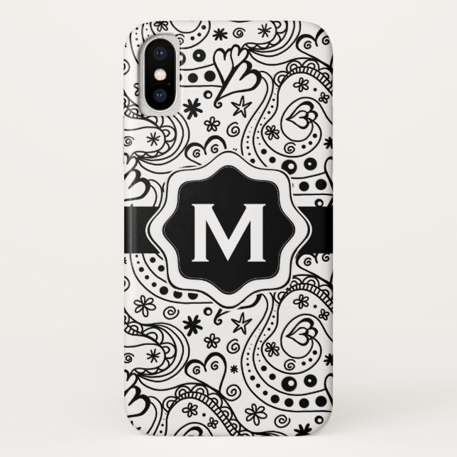 Coques Case-Mate iPhone Monogramme Personnalisé Coeurs Aimer Motif Doodle (Dos)