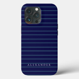 Case-Mate iPhone Case Monogramme personnalisé Dark Navy Bleu rayures Mon