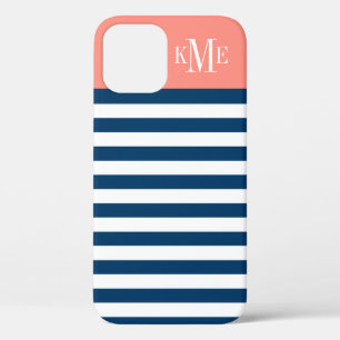 Coque iPhone 12 Monogramme personnalisé de la marine de corail mod