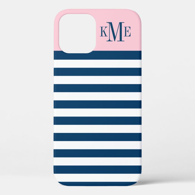Coques Case-Mate iPhone Monogramme personnalisé de la marine rose pâle mod (Verso)