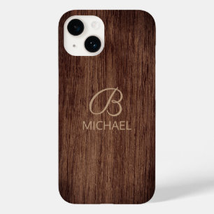 Coque Pour iPhone 14 Monogramme Personnalisé en Bois Rustique