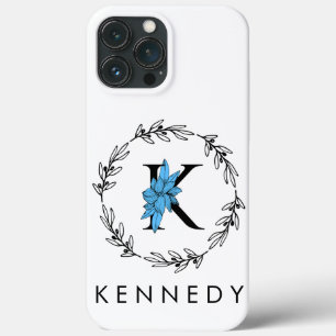 Case-Mate iPhone Case Monogramme personnalisé floral bleu - Lettre K