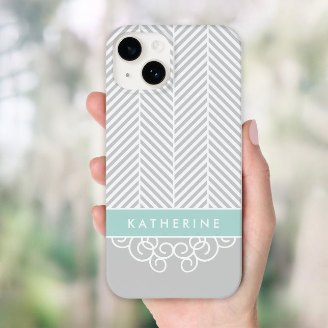 Coques Case-Mate iPhone Monogramme personnalisé Gris et pinceau Râle (Créateur téléchargé)
