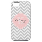 Monogramme personnalisé Gris et Rose Chevron