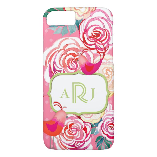 Coques Case-Mate iPhone Monogramme personnalisé Hipster Birds Paisley Flor (Dos)