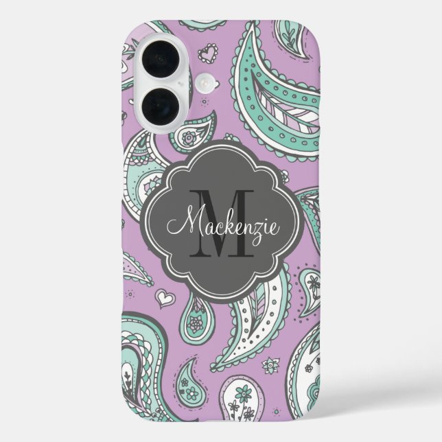 Coques Case-Mate iPhone Monogramme personnalisé Lilac Bohemian Paisley (Verso)