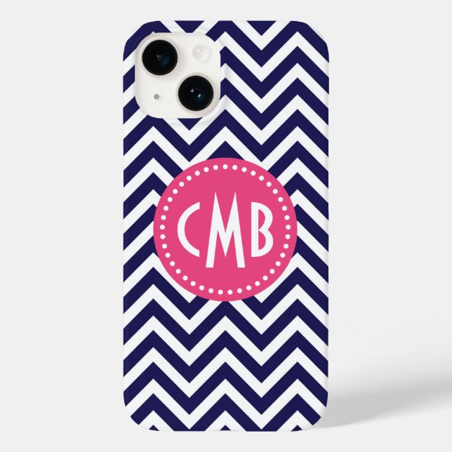 Coques Case-Mate iPhone Monogramme personnalisé Marine bleu et rose modern (Verso)