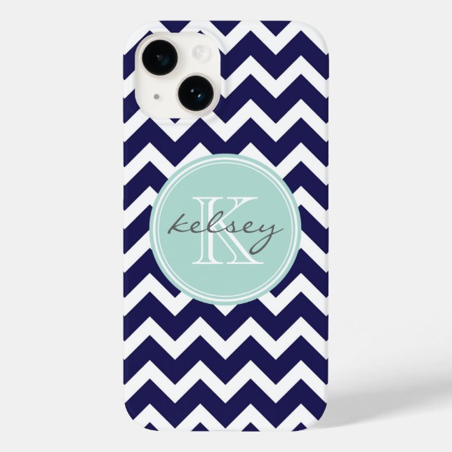 Coques Case-Mate iPhone Monogramme personnalisé Marine et Mint Chevron (Verso)