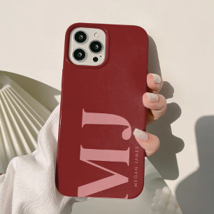 Coque Pour iPhone 15 Monogramme personnalisé moderne Gras Profond Rouge