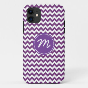 Coques Pour iPhone Monogramme personnalisé Motif Chevron violet et bl