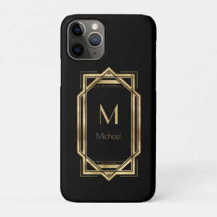 Case-Mate iPhone Case Monogramme personnalisé noir et or   Géométrique