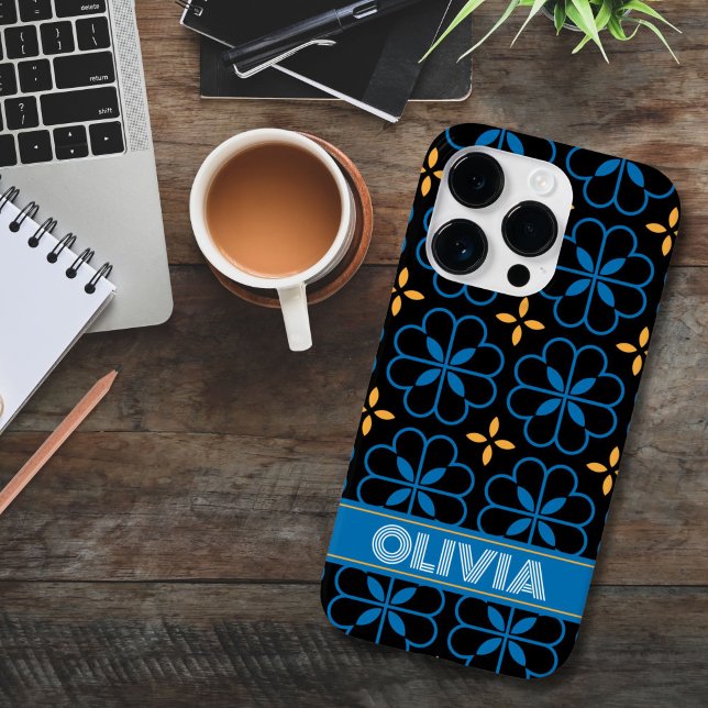 Coques Case-Mate iPhone Monogramme personnalisé Nom de téléphone méditerra (Unique i-Phone case with Custom Monogram Name and Medterranean Moroccan Style Pattern)