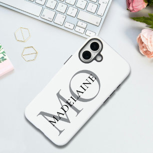 Coques iPhone 16 Plus Monogramme personnalisé Nom noir et blanc