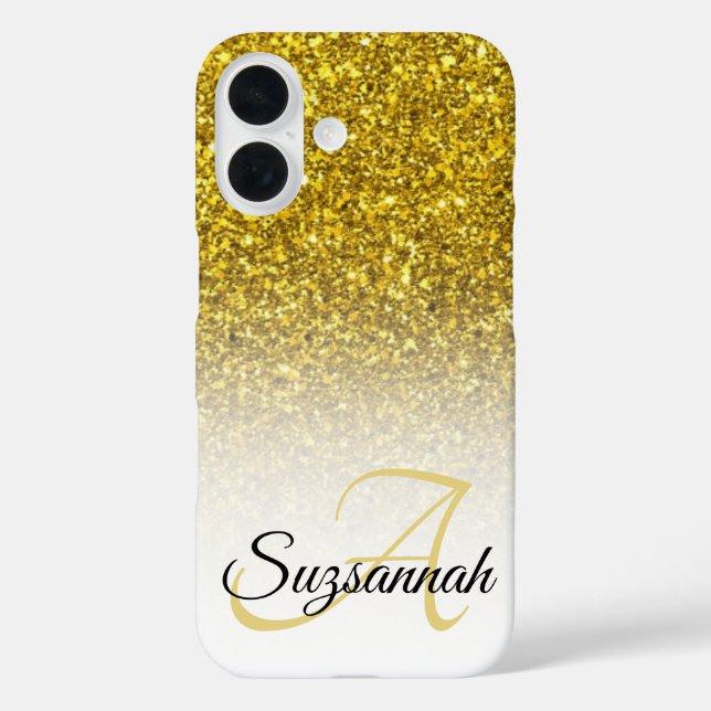 Coques Case-Mate iPhone Monogramme personnalisé ombre dorée pailletée (Verso)