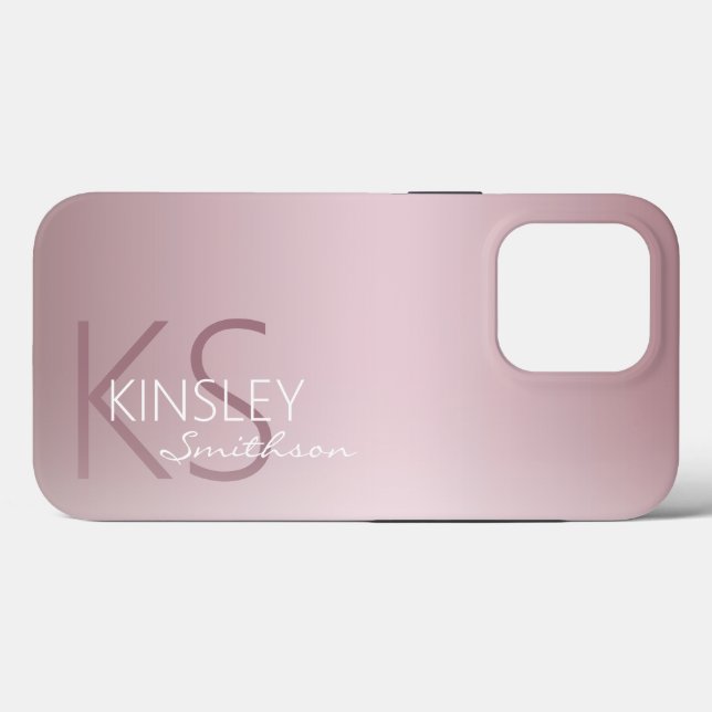 Coques Case-Mate iPhone Monogramme personnalisé rose or Rose moderne (Verso (horizontal))