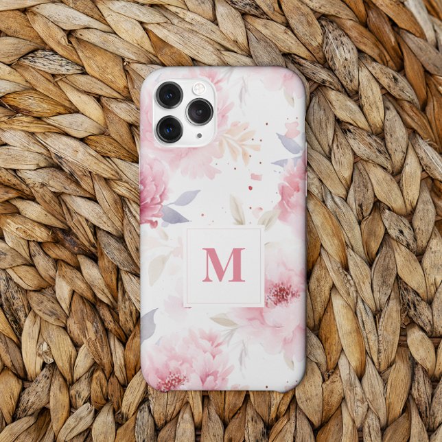 Coques Case-Mate iPhone Monogramme personnalisé rose Peonies (Créateur téléchargé)
