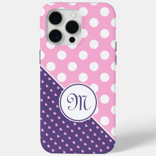 Coque iPhone 15 Pro Max Monogramme Personnalisé, Rose, Purple Et Blanc Po