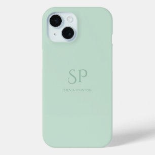 Coque Pour iPhone 15 Monogramme personnalisé vert sauge minimaliste