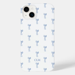 Coque Pour iPhone 14 Plus Monogramme Petit Bow bleu
