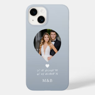 Coque Pour iPhone 14 Monogramme Photo Cœur Romantique Coordonnées Moder