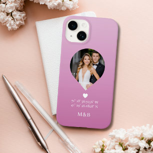Coque Pour iPhone 14 Monogramme Photo Cœur Romantique Coordonnées Moder