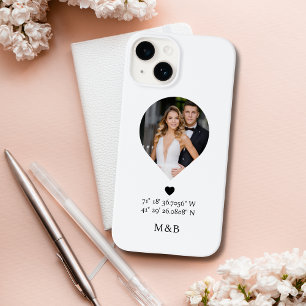 Coque Pour iPhone 14 Monogramme Photo Cœur Romantique Coordonnées Moder