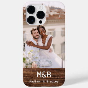 Coque Pour Pour iPhone 14 Pro Max Monogramme Photo Couple Wood Nom personnalisé