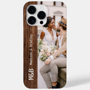 Coque Pour Pour iPhone 14 Pro Max Monogramme Photo Couple Wood Nom personnalisé