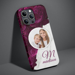 Coque Pour iPhone 14 Monogramme Photo Moderne Marbre Floral Nom personn