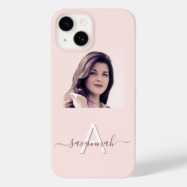 Coques Case-Mate iPhone monogramme photo rose en or bleu rose (Verso)