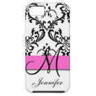 Monogramme Pink Black White Swirls Damask