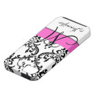 Monogramme Pink Black White Swirls Damask