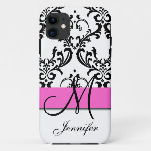 Etui iPhone Case-Mate Monogramme Pink Black White Swirls Damask