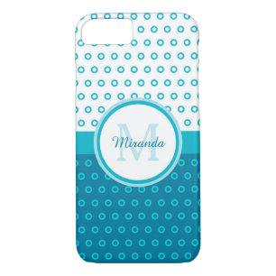 Coques Pour iPhone Monogramme Pois bleu turquoise mod avec nom