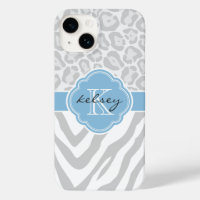Monogramme Poster de animal gris et bleu ciel
