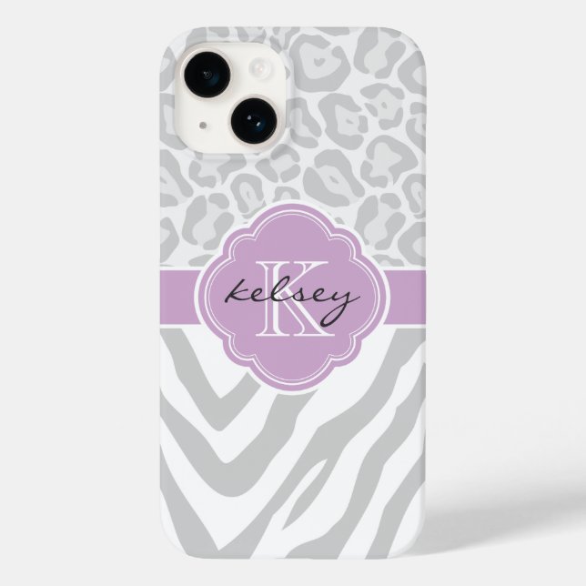 Coques Case-Mate iPhone Monogramme Poster de animal gris et Lilac (Verso)