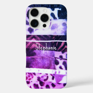 Coques iPhone 16 Pro Monogramme poster de animal léopard rose violet gi