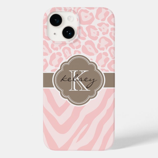 Coques Case-Mate iPhone Monogramme Poster de animal rose et mocha (Verso)
