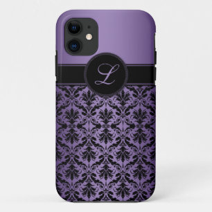 Coque iPhone 11 monogramme pourpre et noir d'iPhone5 de damassé