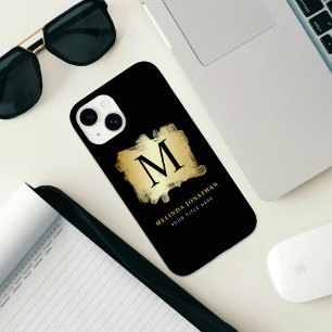 Coque Pour iPhone 14 Monogramme professionnel élégant pour pinceau d'or