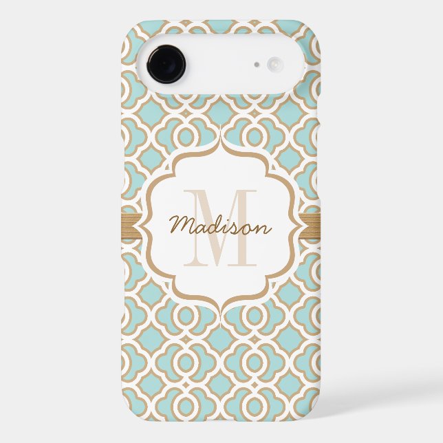 Coques Case-Mate iPhone Monogramme Quatrefol Bleu et Or (Verso)