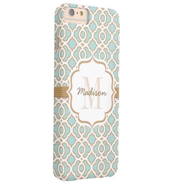Coques Case-Mate iPhone Monogramme Quatrefol Bleu et Or (Dos/Droite)