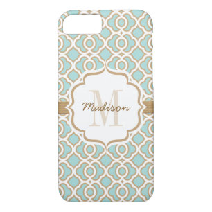 Coque Case-Mate Pour iPhone Monogramme Quatrefol Bleu et Or