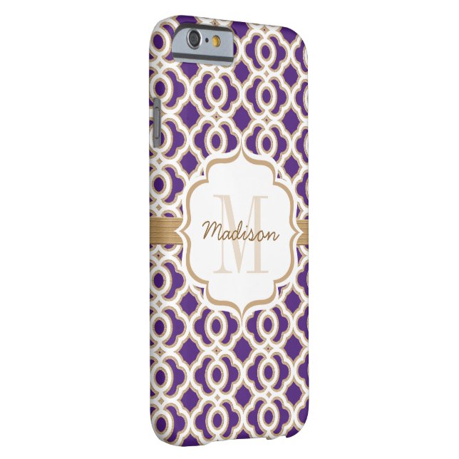Coques Case-Mate iPhone Monogramme Quatrefol mauve et or (Dos/Droite)
